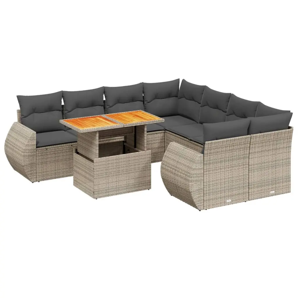 Garden Sofa Set 9 Piece Outdoor Furniture Patio with Cushions Grey Poly Rattan