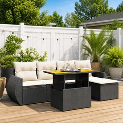 Garden Sofa Set 6 Piece Outdoor Furniture Black Poly Rattan Modular Patio