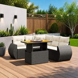 Garden Sofa Set 6 Piece Outdoor Patio Furniture Black Poly Rattan Modular