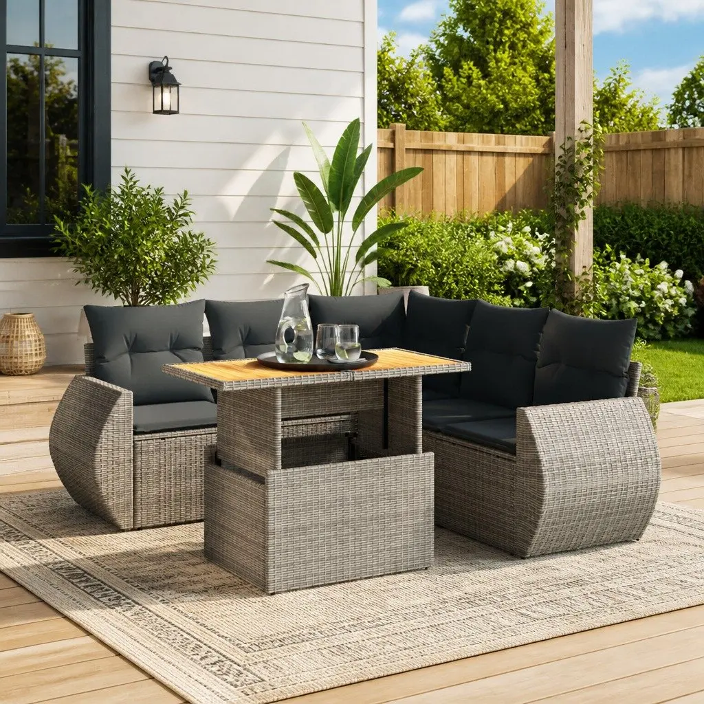 Garden Sofa Set 6 Piece Outdoor Furniture Grey Rattan with Cushions Patio