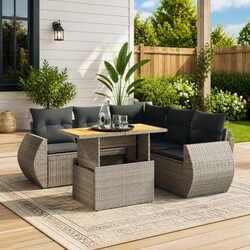 Garden Sofa Set 6 Piece Outdoor Furniture Grey Rattan with Cushions Patio