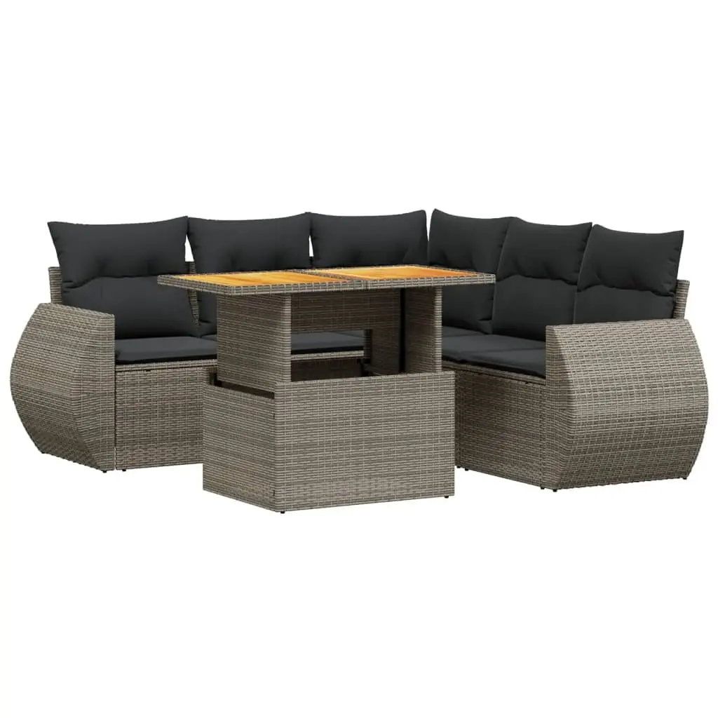 Garden Sofa Set 6 Piece Outdoor Furniture Grey Rattan with Cushions Patio