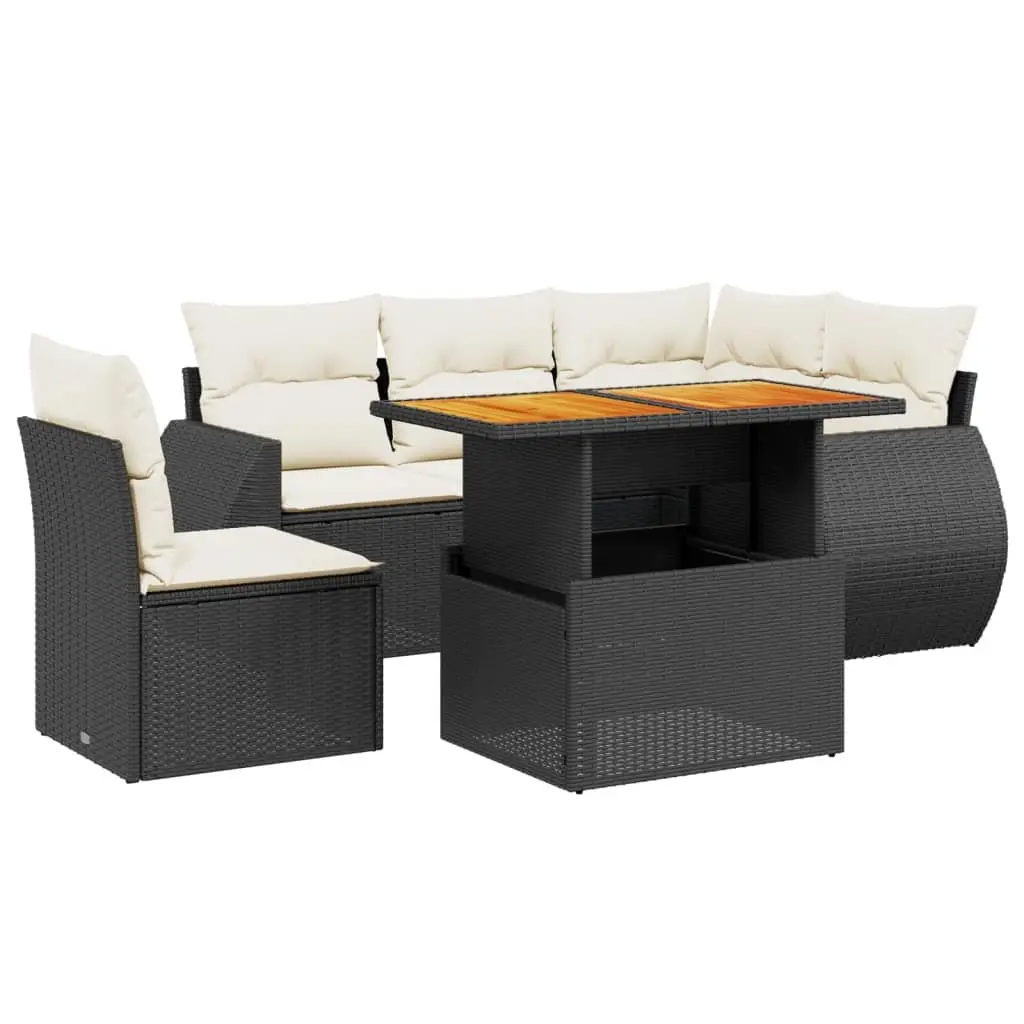 Garden Sofa Set 6 Piece Outdoor Furniture Black Poly Rattan Patio Sectional