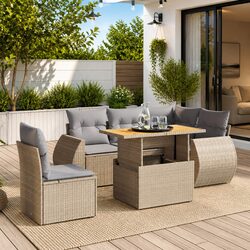 6 Piece Garden Sofa Set with Cushions Beige Poly Rattan Outdoor Furniture Patio