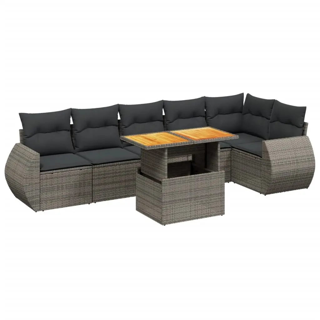 7 Piece Garden Sofa Set Grey PE Rattan Modular Outdoor Furniture with Cushions