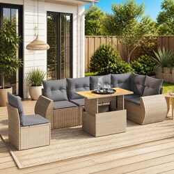 Garden Sofa Set 7 Piece Outdoor Furniture Patio Lounge with Cushions Beige