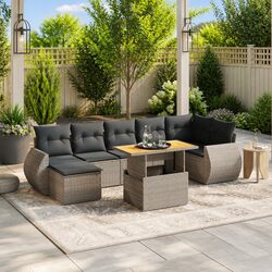 Garden Sofa Set 8 Piece Outdoor Furniture Patio Grey Poly Rattan Modular Seating