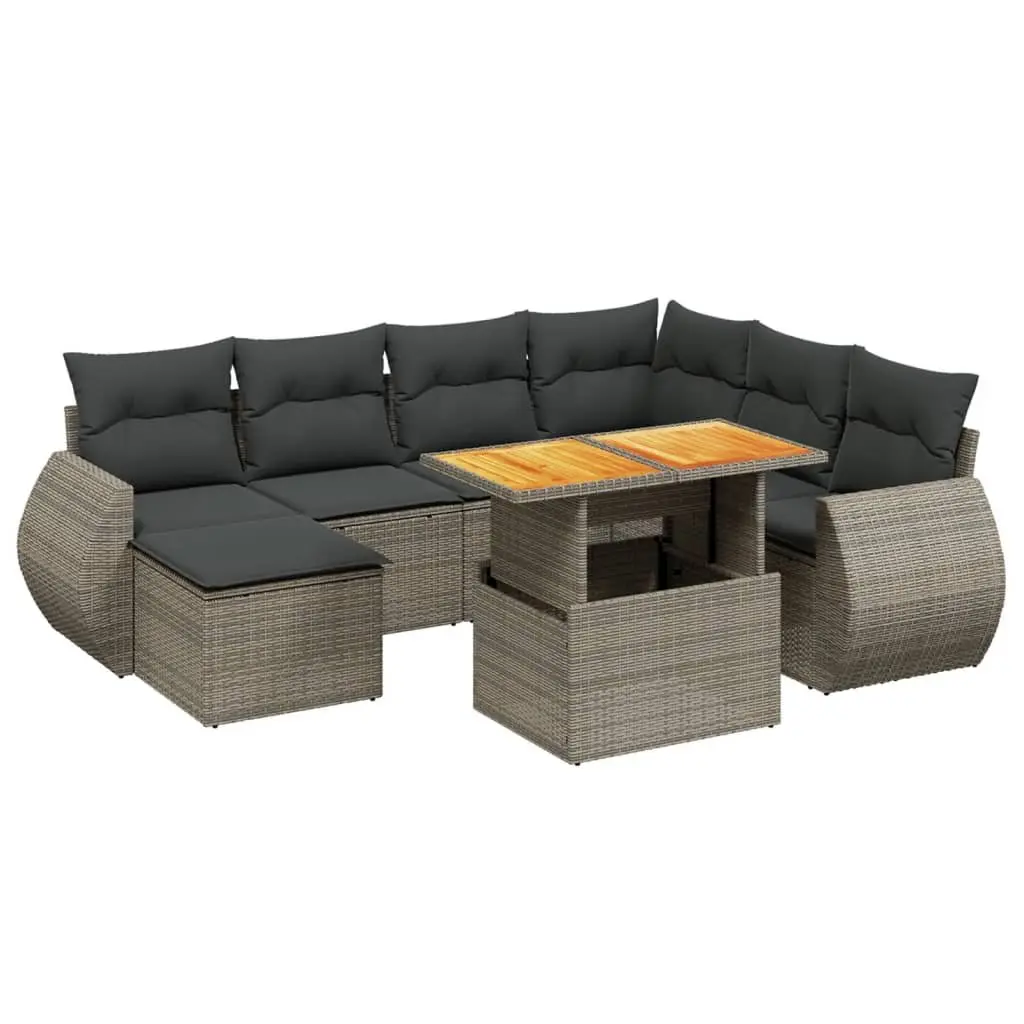 Garden Sofa Set 8 Piece Outdoor Patio Furniture Grey Poly Rattan Modular with