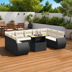 Concise 10 Piece Garden Sofa Set - Black Rattan