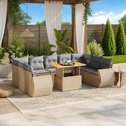 Garden Sofa Set 10 Piece Outdoor Furniture Beige Poly Rattan Modular Patio