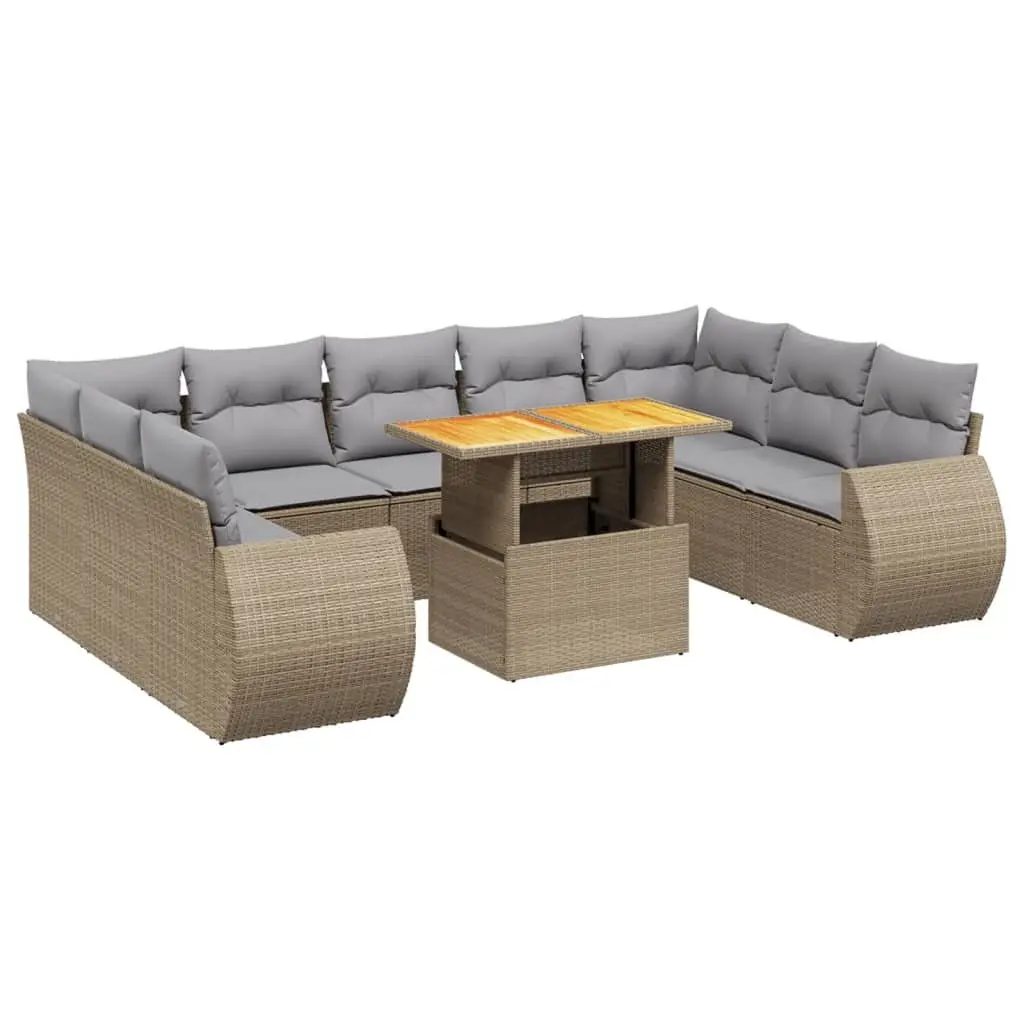 Garden Sofa Set 10 Piece Outdoor Furniture Beige Poly Rattan Modular Patio