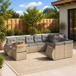 Garden Sofa Set 10 Piece Outdoor Furniture Beige Poly Rattan with Cushions Patio