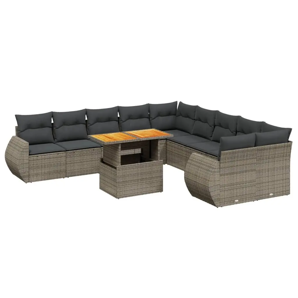 Garden Sofa Set Grey 11 Piece Modular Outdoor Furniture PE Rattan Adjustable Table