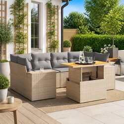 Garden Sofa Set 7 Piece Outdoor Furniture Beige PE Rattan Patio Lounge with