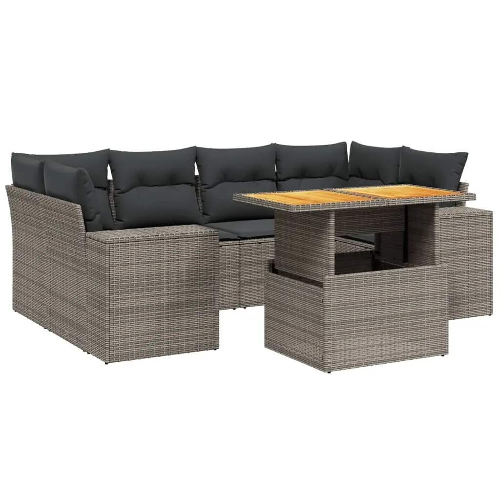 7 Piece Garden Sofa Set Grey Modular Outdoor Furniture with Cushions Adjustable Table