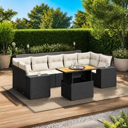 Garden Sofa Set 8 Piece Outdoor Furniture Black Poly Rattan Modular Patio