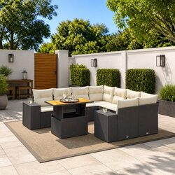 Garden Sofa Set 9 Piece Outdoor Furniture Black PE Rattan Modular Patio Seating