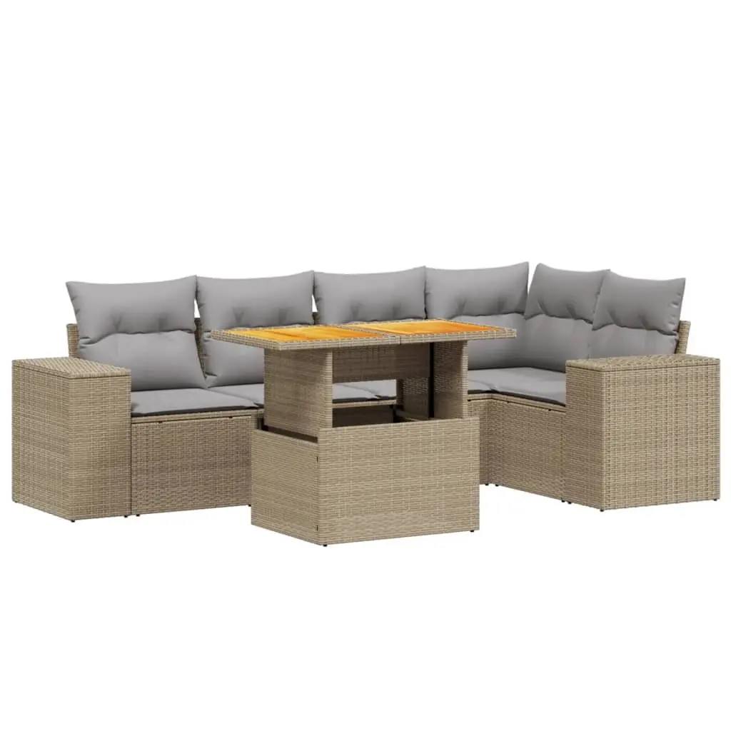 Garden Sofa Set 6 Piece Outdoor Furniture Beige Poly Rattan Patio Lounge