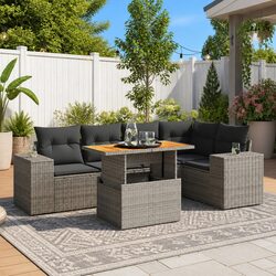 Garden Sofa Set 6 Piece Outdoor Furniture Grey Poly Rattan Modular Patio Lounge