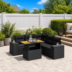 Garden Sofa Set 6 Piece Outdoor Furniture with Cushions Black Poly Rattan Patio
