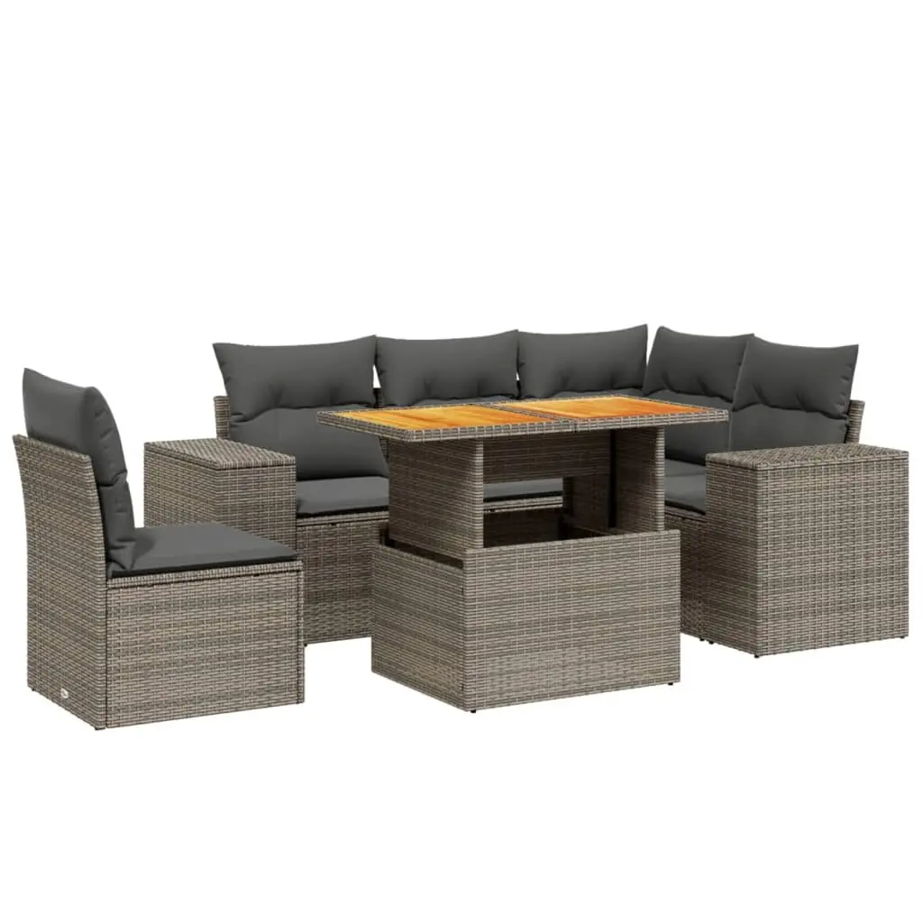 Garden Sofa Set 6 Piece Outdoor Furniture with Cushions Grey Poly Rattan Modular