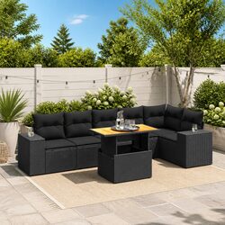 Garden Sofa Set 7 Piece Black Poly Rattan Outdoor Furniture Patio Lounge Modular