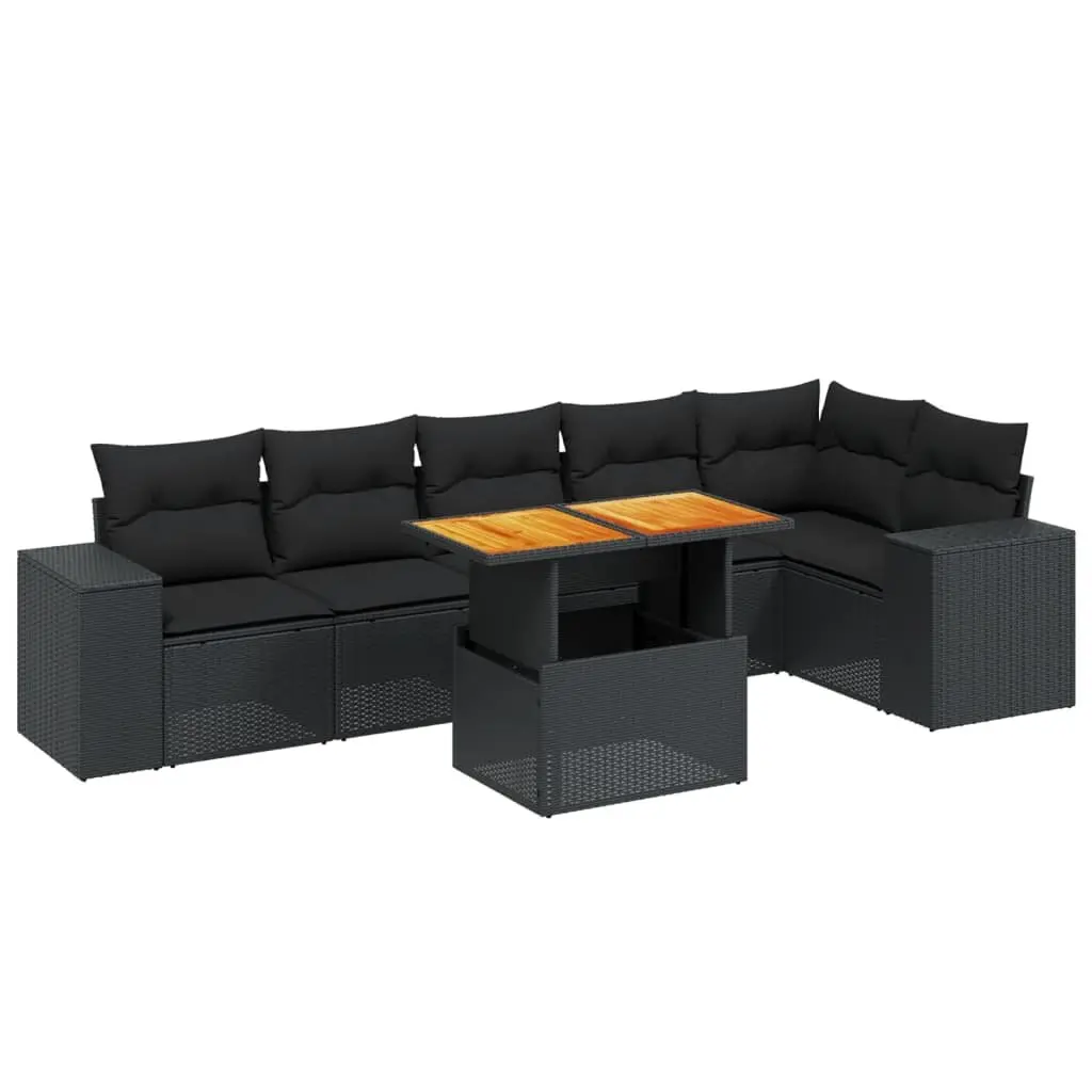 Garden Sofa Set 7 Piece Black Poly Rattan Outdoor Furniture Patio Lounge Modular