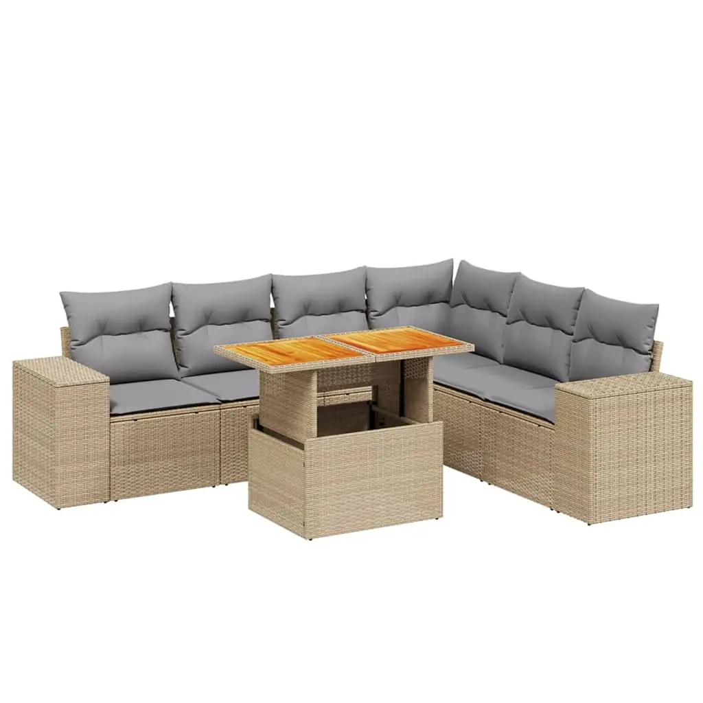 Garden Sofa Set Beige 7 Piece Modular Outdoor Furniture with Adjustable Table