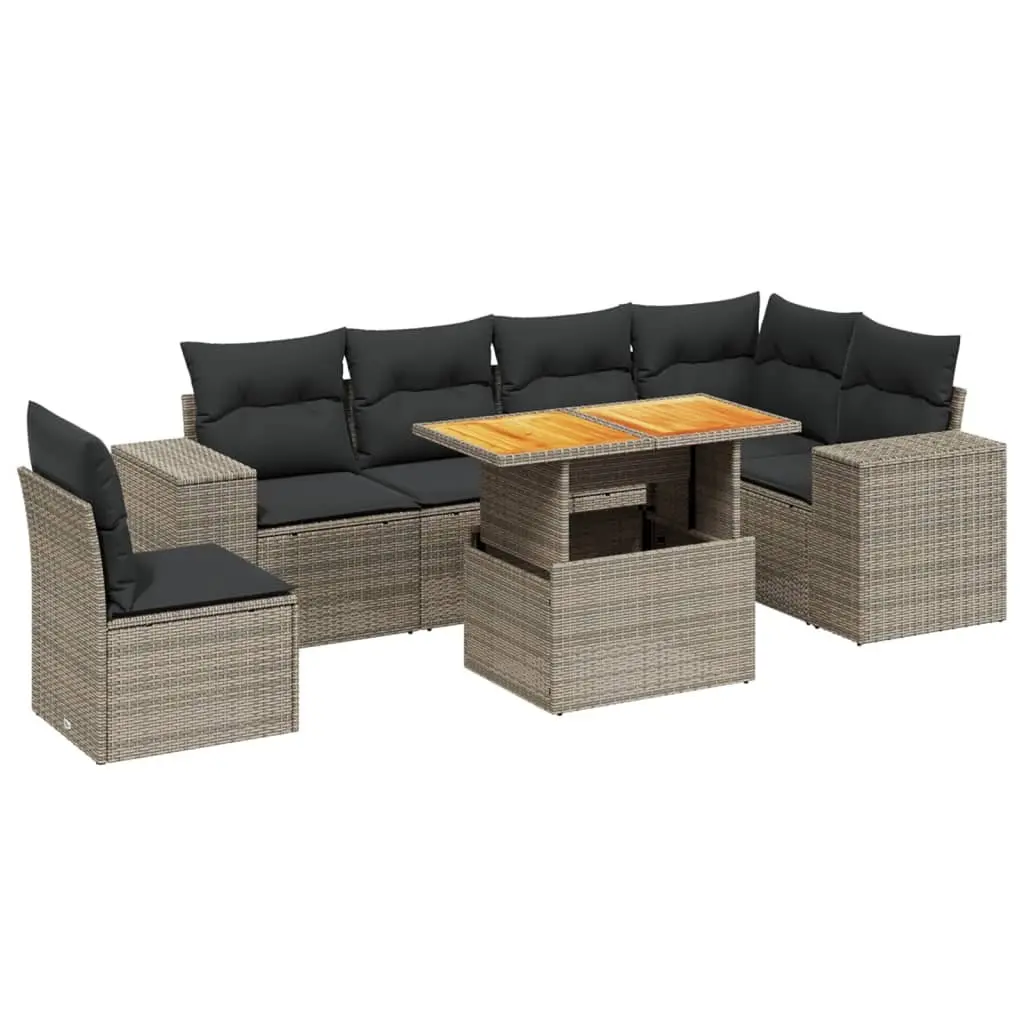 Garden Sofa Set Grey 7 Piece Modular Outdoor Furniture PE Rattan Adjustable Table