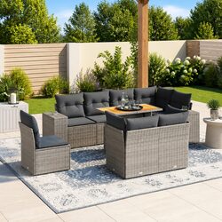 Garden Sofa Set 9 Piece Outdoor Furniture Patio Seating Grey Poly Rattan Modular