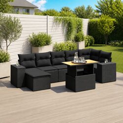 Garden Sofa Set 8 Piece Outdoor Furniture with Cushions Black Poly Rattan