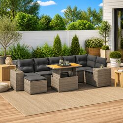 Compact 8 Piece Garden Sofa Set with Adjustable Tabletop
