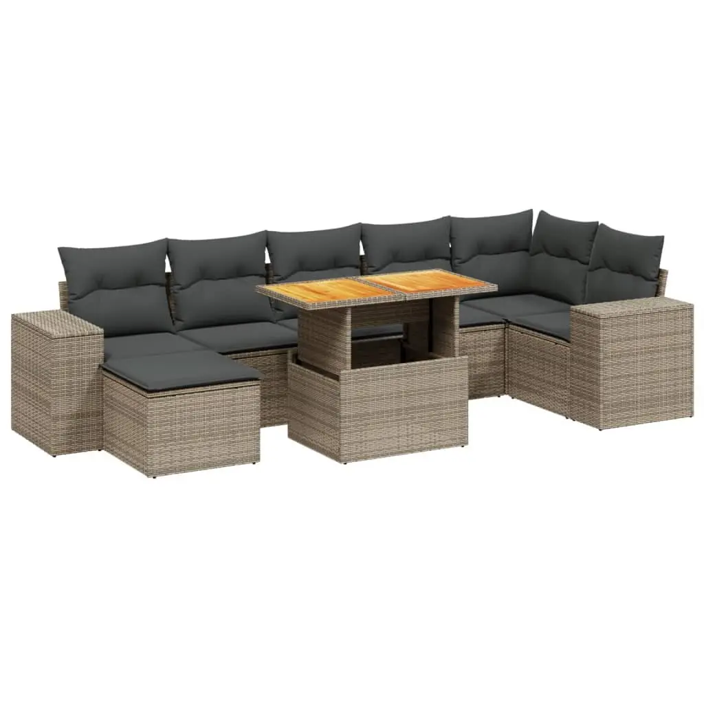 Garden Sofa Set Grey 8 Piece Outdoor Furniture Patio Lounge Poly Rattan Cushions