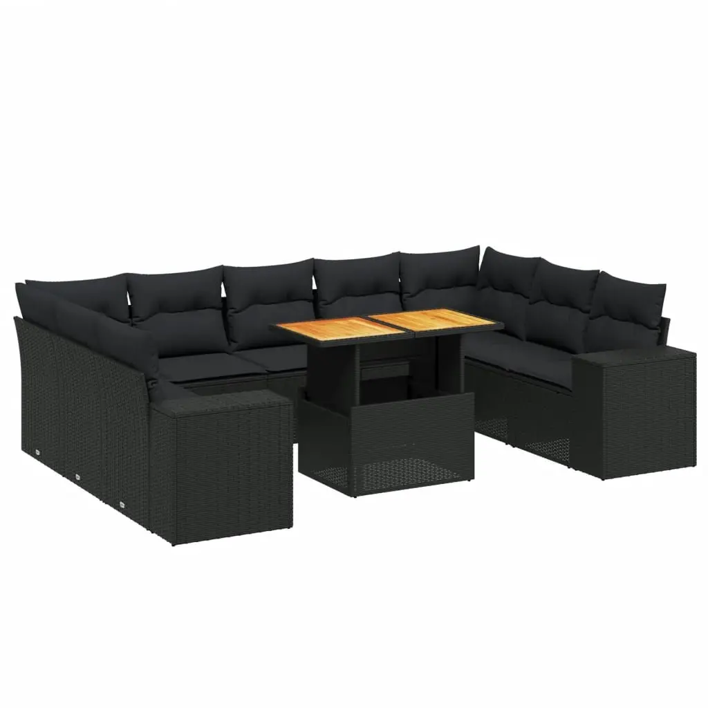 Garden Sofa Set 10 Piece Outdoor Furniture Black Poly Rattan Patio Sectional