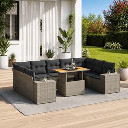 Compact 10-Piece Grey Garden Sofa Set
