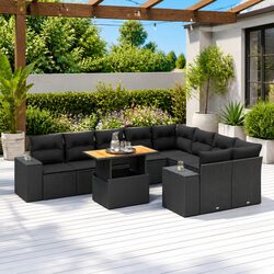 Compact 10-Piece Garden Sofa Set in Black Rattan