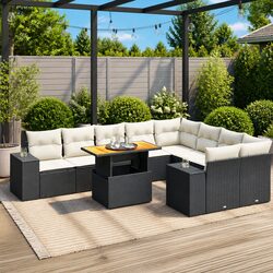 Garden Sofa Set 10 Piece Outdoor Furniture Black Poly Rattan Patio Sectional