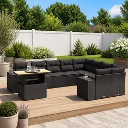 Garden Sofa Set 10 Piece Outdoor Furniture Black Poly Rattan Modular Patio
