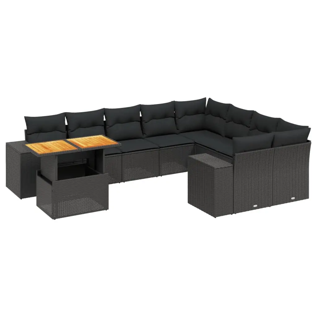 Garden Sofa Set 10 Piece Outdoor Furniture Black Poly Rattan Modular Patio