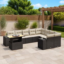 Concise 10-Piece Modular Garden Sofa Set in Black
