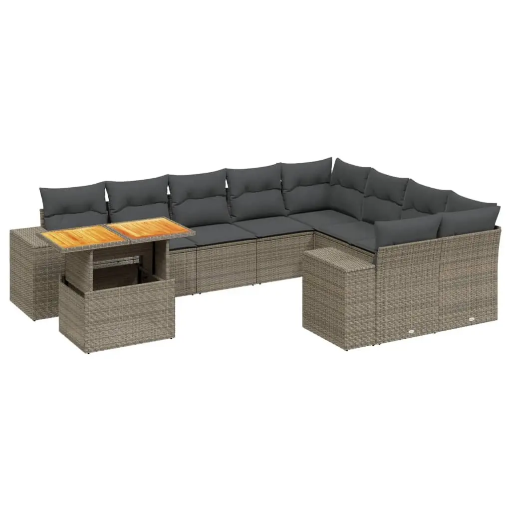 Garden Sofa Set Grey 10 Piece Outdoor Furniture Poly Rattan with Cushions