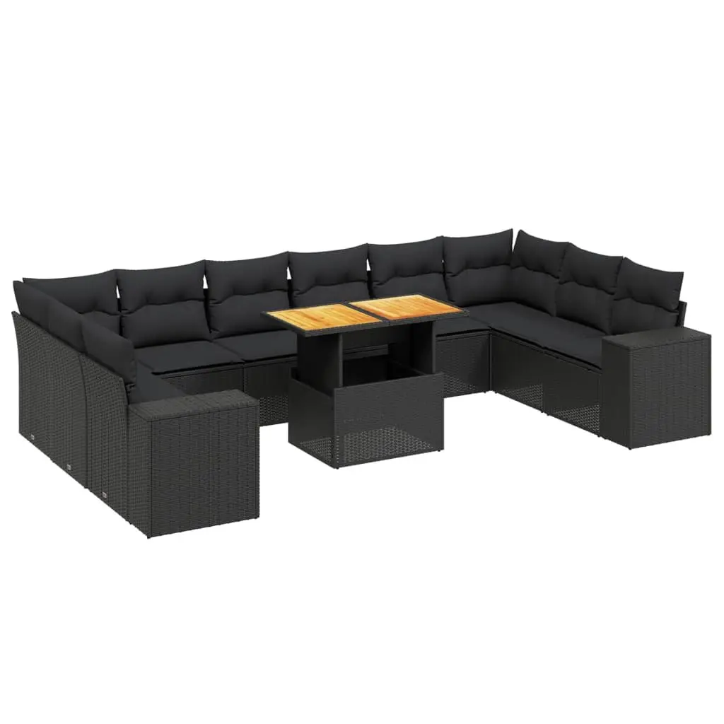 Garden Sofa Set Black 11 Piece Outdoor Furniture Patio Lounger PE Rattan