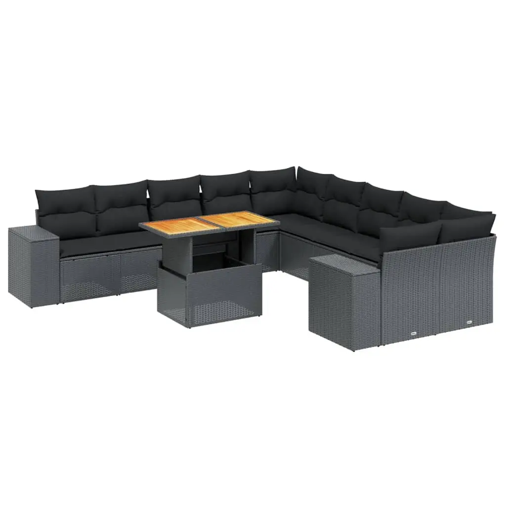 Garden Sofa Set 11 Piece Outdoor Furniture Black Poly Rattan Modular Patio