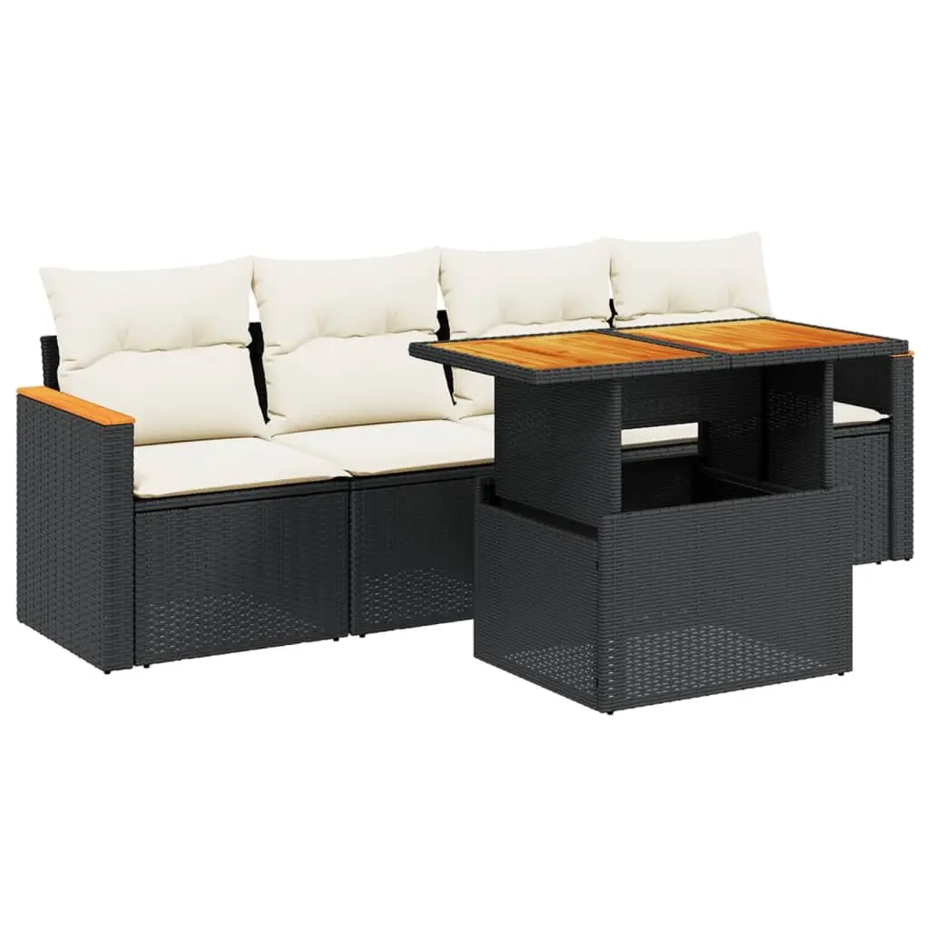 Garden Sofa Set 5 Piece Outdoor Furniture Patio Black Poly Rattan Modular