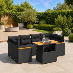 7-Piece Black Rattan Sofa Set for Outdoor Relaxation