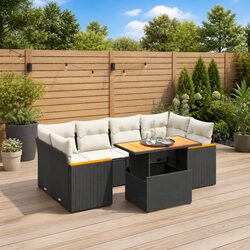 7 Piece Outdoor Garden Sofa Set with Cushions Black Poly Rattan Patio Furniture