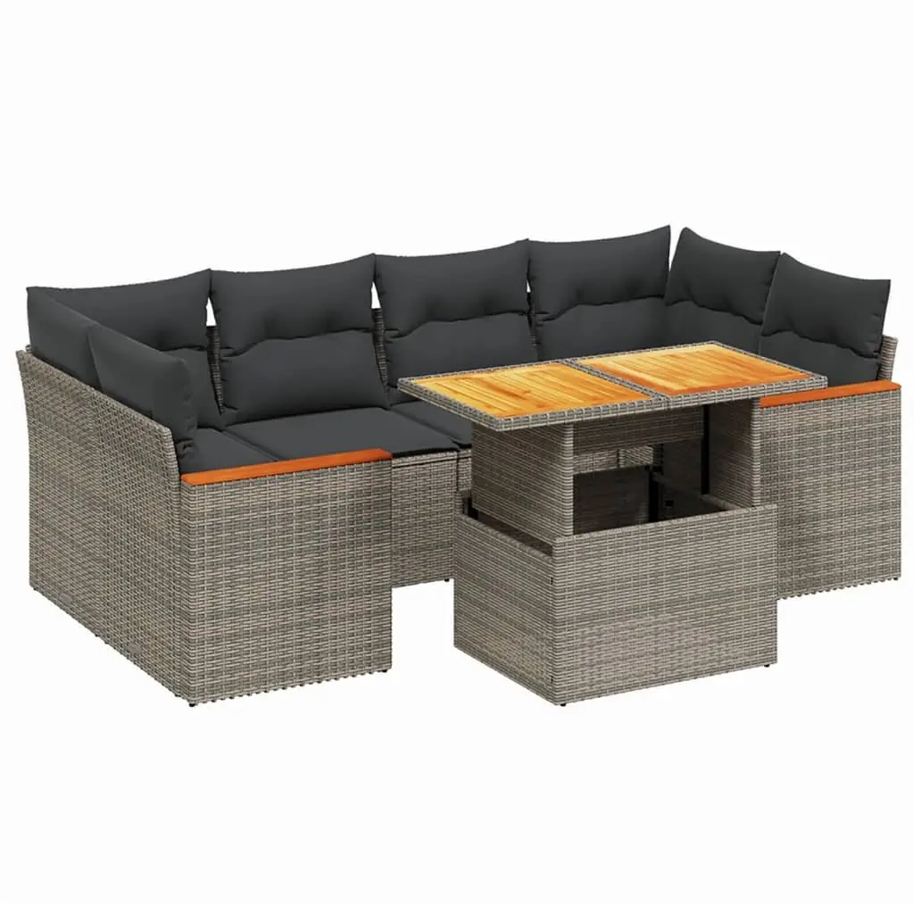 7 Piece Garden Sofa Set Grey Adjustable Dining Table Poly Rattan Outdoor