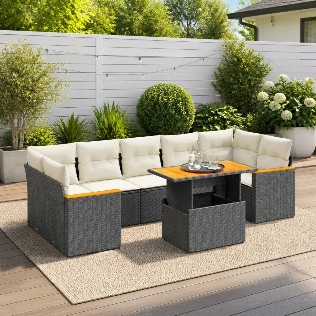 Garden Sofa Set Black 8 Piece Modular Outdoor Furniture with Cushions