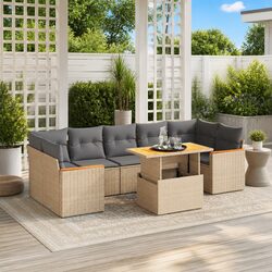 8 Piece Garden Sofa Set with Beige Cushions