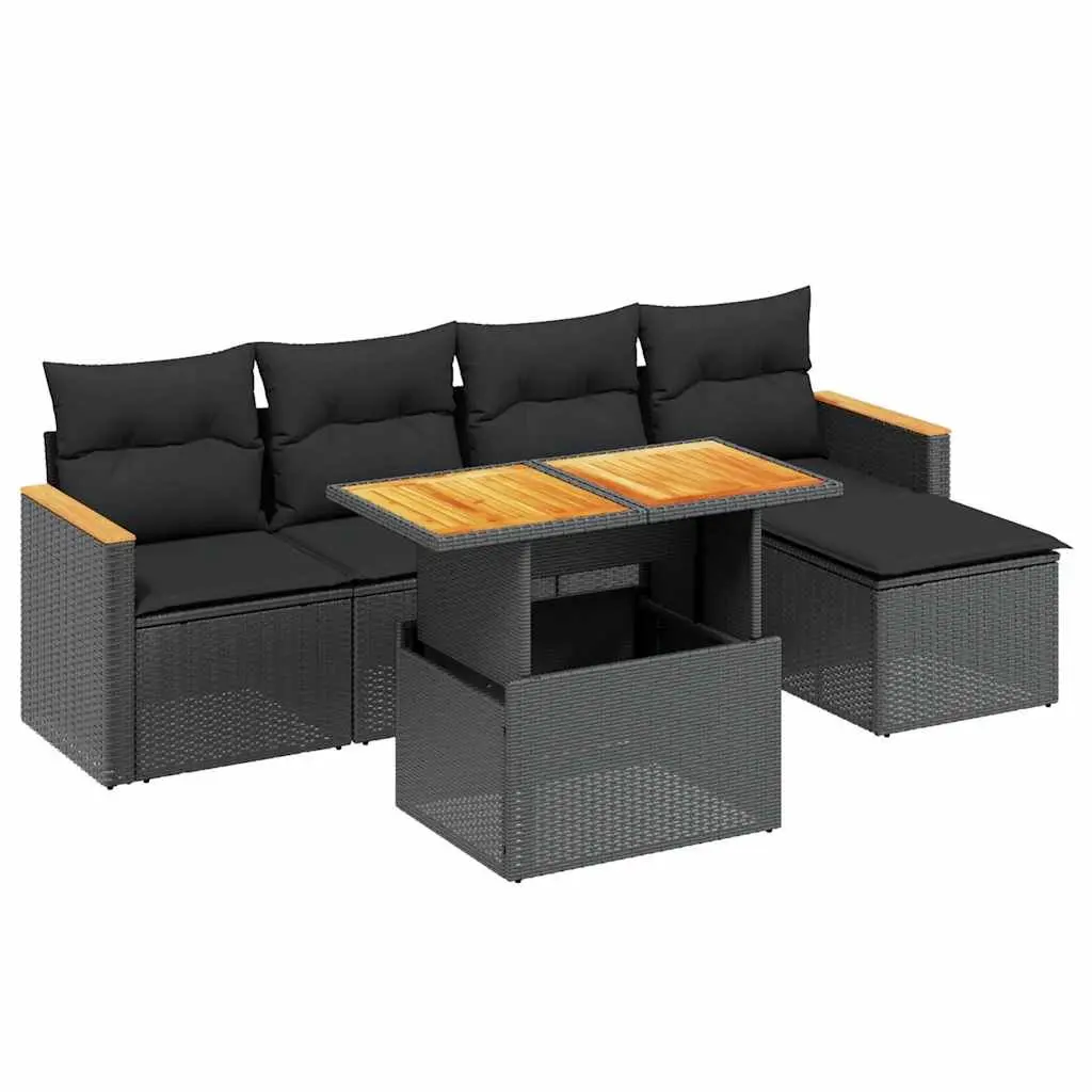 6 Piece Garden Sofa Set Black Modular Outdoor Furniture with Cushions